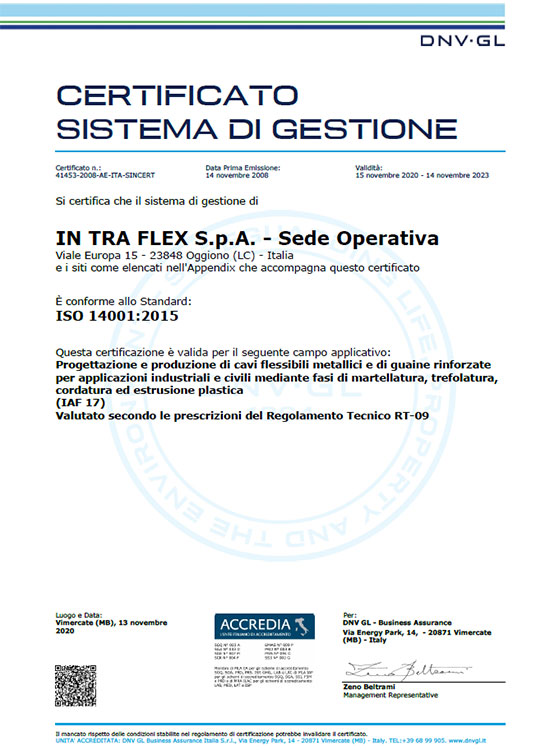 Certificato Sistema di Gestione 14001:2015