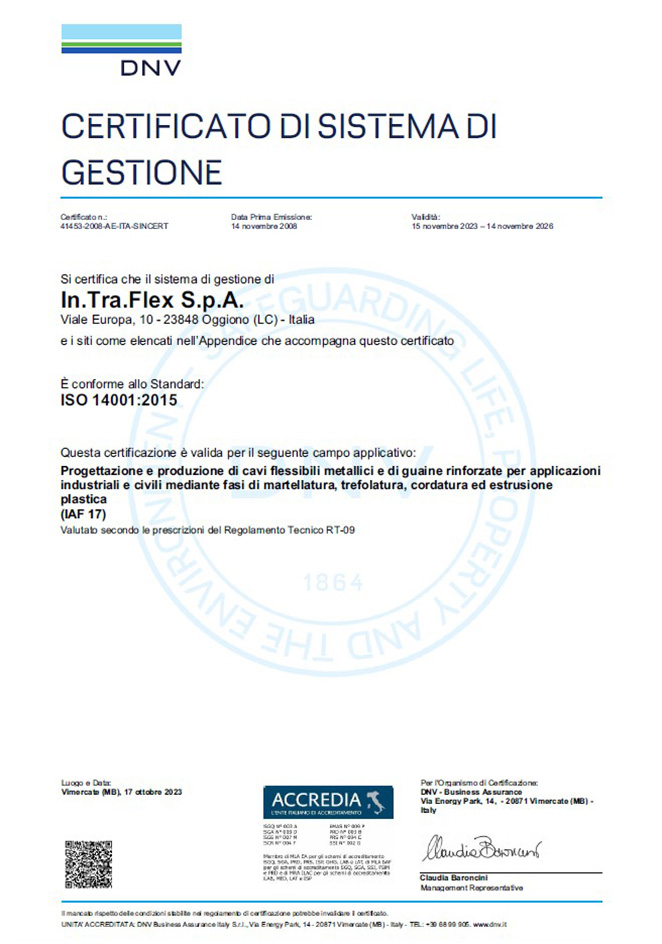 Certificato Sistema di Gestione 14001:2015